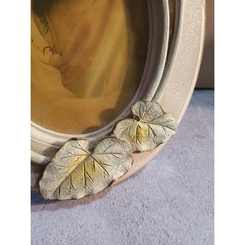 Vtg Tabletop Oval Picture Frame Iridescent Purple‎ w 3D Roses Flowers Ribbons